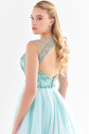 Tulle Embroidered Strapless Look Evening Dress