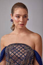 Load image into Gallery viewer, Strapless Bust Beaded Detailed Evening Dress
