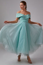 Load image into Gallery viewer, Zigzag Shoulder Detailed Tulle Skirt Dress
