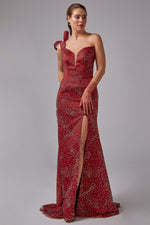 Load image into Gallery viewer, Mermaid Evening Dress with Detachable Shoulder Detail and Slit
