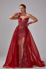 Load image into Gallery viewer, Mermaid Evening Dress with Detachable Shoulder Detail and Slit
