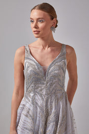 Patterned Fabric Puffy Skirt Evening Dress