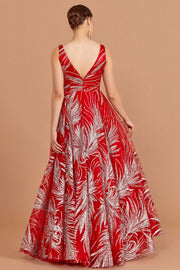 Patterned Fabric Puffy Skirt Evening Dress