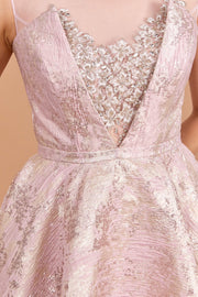 Patterned Jacquard Evening Dress with Chest Embroidery Detail