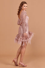 Load image into Gallery viewer, Mini Dress with Feather Skirt Detail
