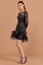 Load image into Gallery viewer, Mini Dress with Feather Skirt Detail
