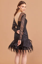 Load image into Gallery viewer, Mini Dress with Feather Skirt Detail
