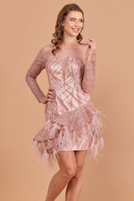 Load image into Gallery viewer, Mini Dress with Feather Skirt Detail
