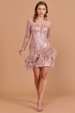 Load image into Gallery viewer, Mini Dress with Feather Skirt Detail
