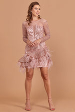 Load image into Gallery viewer, Mini Dress with Feather Skirt Detail
