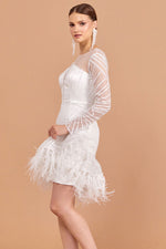 Load image into Gallery viewer, Mini Dress with Feather Skirt Detail
