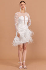 Load image into Gallery viewer, Mini Dress with Feather Skirt Detail
