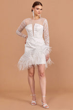 Load image into Gallery viewer, Mini Dress with Feather Skirt Detail
