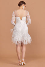 Load image into Gallery viewer, Mini Dress with Feather Skirt Detail
