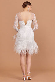 Mini Dress with Feather Skirt Detail