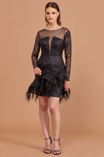 Load image into Gallery viewer, Mini Dress with Feather Skirt Detail
