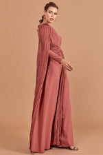 Load image into Gallery viewer, Hijab Evening Dress with Cape Sleeve Detail and Waist Detail
