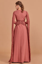 Load image into Gallery viewer, Hijab Evening Dress with Cape Sleeve Detail and Waist Detail
