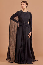 Load image into Gallery viewer, Hijab Evening Dress with Cape Sleeve Detail and Waist Detail
