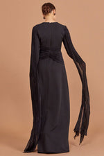 Load image into Gallery viewer, Hijab Evening Dress with Cape Sleeve Detail and Waist Detail
