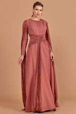 Load image into Gallery viewer, Hijab Evening Dress with Cape Sleeve Detail and Waist Detail
