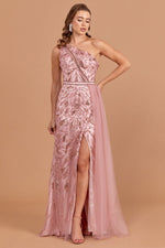 Load image into Gallery viewer, Evening Dress with Cape Detail at the Waist and Embroidered Chest Detail
