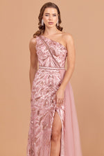 Load image into Gallery viewer, Evening Dress with Cape Detail at the Waist and Embroidered Chest Detail
