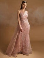 Load image into Gallery viewer, Special Evening Dress with Cape Detail at the Waist and Allover Embroidery
