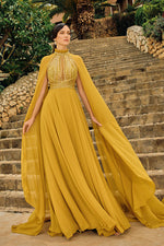 Load image into Gallery viewer, Chiffon Evening Dress with Special Design Embroidery and Collar Detail
