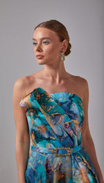 Load image into Gallery viewer, Strapless Patterned Fabric Evening Dress
