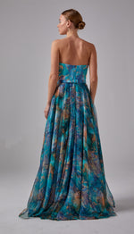 Load image into Gallery viewer, Strapless Patterned Fabric Evening Dress
