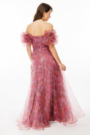 Patterned Dream Tulle Fabric V-Neck Strapless Evening Dress