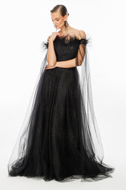 Tüy Detaylı ve Taş İşlemeli Straplez Abiye