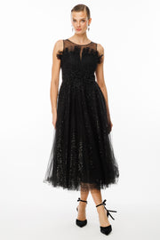 فستان ميدي بتنورة توتو وحزام كتف من التول