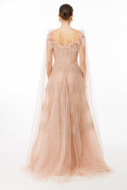 Tüy Detaylı ve Taş İşlemeli Straplez Abiye