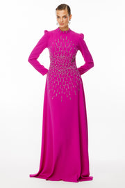 Taş işlemeli tesettür krep abiye