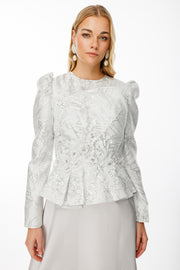 فستان سهرة محتشم بقماش جاكار وتنورة ساتان