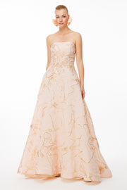 PATTERNED STRAPLESS JACQUARD FABRIC EVENING DRESS