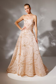 PATTERNED STRAPLESS JACQUARD FABRIC EVENING DRESS