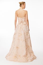 PATTERNED STRAPLESS JACQUARD FABRIC EVENING DRESS