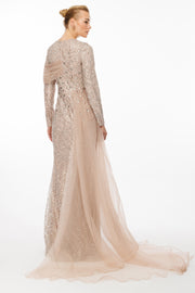 TAŞ İŞLEMELİ ZARİF GÖĞÜS DETAYLI VE PELERİNLİ ABİYE