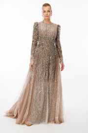 فستان سهرة من قماش التنورة المطرزة بالحجارة المزدوجة والمتدرجة