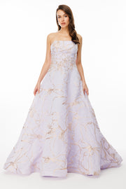 PATTERNED STRAPLESS JACQUARD FABRIC EVENING DRESS