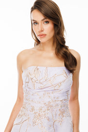 PATTERNED STRAPLESS JACQUARD FABRIC EVENING DRESS