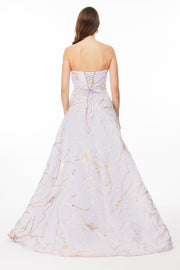 PATTERNED STRAPLESS JACQUARD FABRIC EVENING DRESS