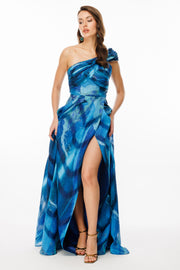 One Shoulder Slit Evening Dress