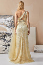 Load image into Gallery viewer, Evening Dress with Cape Detail at the Waist and Embroidered Chest Detail
