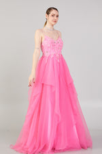 Load image into Gallery viewer, Evening Dress with Embroidered Detail, Straps and Tulle Skirt Detail
