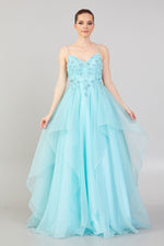 Load image into Gallery viewer, Evening Dress with Embroidered Detail, Straps and Tulle Skirt Detail
