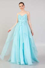 Load image into Gallery viewer, Evening Dress with Embroidered Detail, Straps and Tulle Skirt Detail
